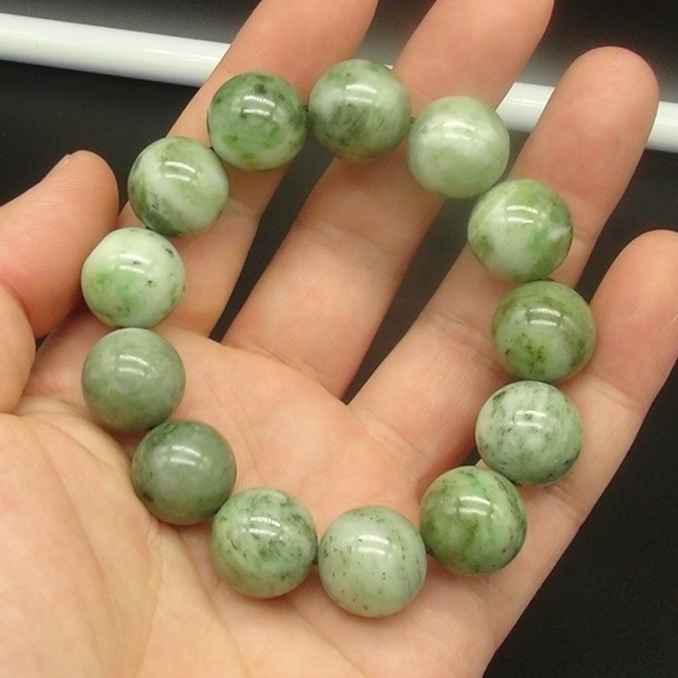 独山玉绿白料圆珠手串15MM珠子