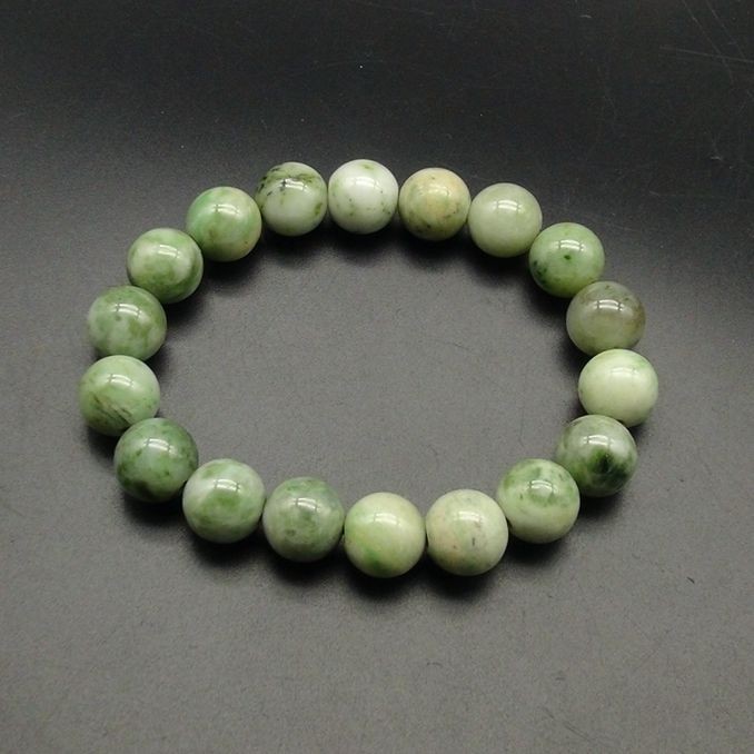 独山玉翠白料圆珠子手串手链12MM